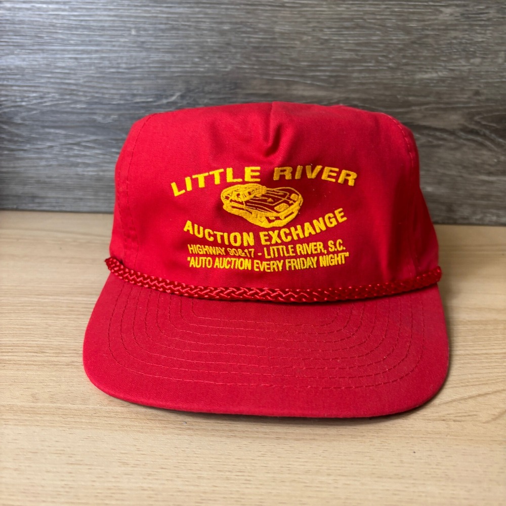 Vintage Litte River Hat Cap Strap Back Red Auction Souther Carolina Adjustable